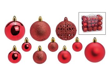 Boules de Noël en plastique, lot de 50, rouge Ø3/4/6cm (L/H/P) 23x18x12cm