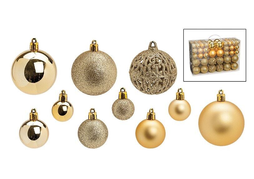 Christmas balls made of plastic, set of 100, gold Ø3/4/6cm (W/H/D) 23x35x12cm