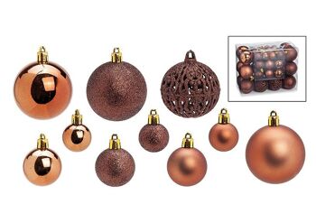 Boules de Noël en plastique, lot de 50, marron Ø3/4/6cm (L/H/P) 23x18x12cm