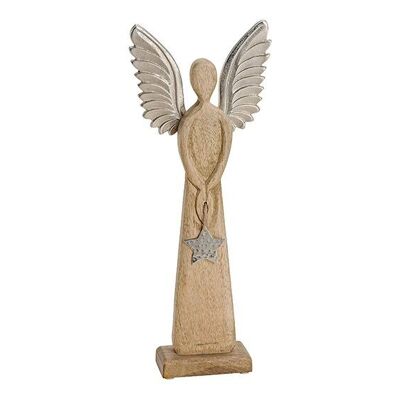 Engel aus Mango Holz mit Metall Flügeln Stern Anhänger Braun, silber (B/H/T) 17x45x6cm