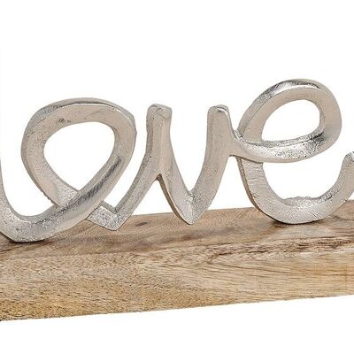 Support lettrage Love en métal sur socle en bois de manguier argent, marron (L / H / P) 17x12x5cm