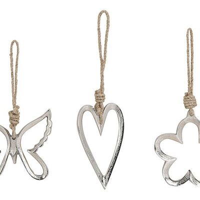 Appendiabiti cuore, fiore, farfalla in metallo argento 3 volte, (L / A / P) 9x10x1cm