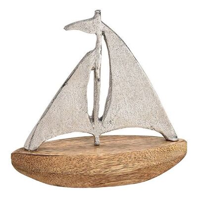 Segelboot aus Metal, Mangoholz Silber, braun (B/H/T) 17x17x6cm