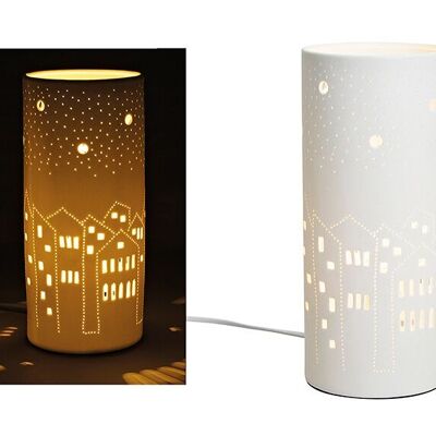 Tischlampe Häuser Dekoration aus Porzellan, (B/H/T) 12x28x12 cm ohne Leuchtmittel