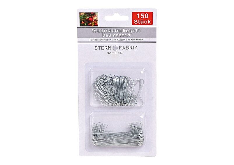 Ganci per palline di Natale, set di ganci per albero in metallo argento, set da 150, (L/A/P) 5x10x1 cm