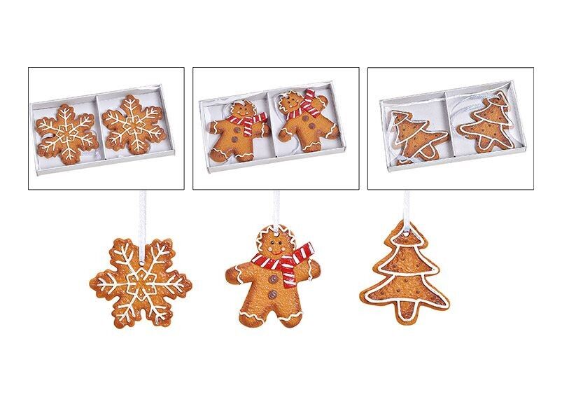 Weihnachtshänger Lebkuchen Schneeflocke/Figur/Baum aus Poly, Braun, 3-fach, 2er-Set (B/H/T) 6x6x0.5cm