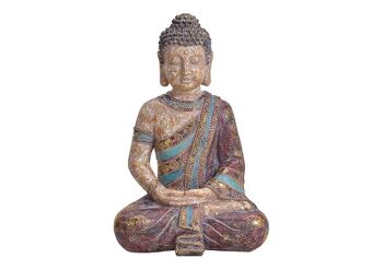 Bouddha en poly coloré, paillettes d'or (L / H / P) 25x38x19cm