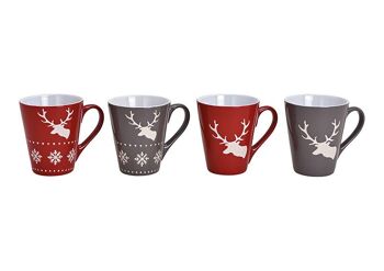 Mug décor cerf en grès rouge, gris 4 fois, (L/H/P) 12x10x9cm 200ml