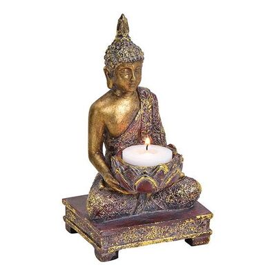 Portacandela Buddha in poliestere multicolore, glitter oro (L/A/P) 10x18x9cm