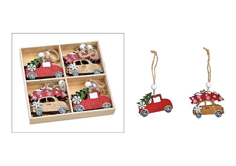 Cintre de Noël Voiture de Noël en bois, lot de 8, rouge/marron (L/H/P) 6x5x0.5Cm