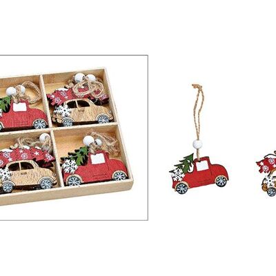 Weihnachtshänger Weihnachtsauto aus Holz, 8er-Set, Rot/Braun (B/H/T) 6x5x0.5cm