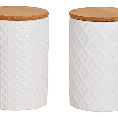 Tarro de almacenamiento decoración retro de porcelana, tapa de bambú blanco bidireccional, (An / Al / Pr) 10x14x10cm 800ml