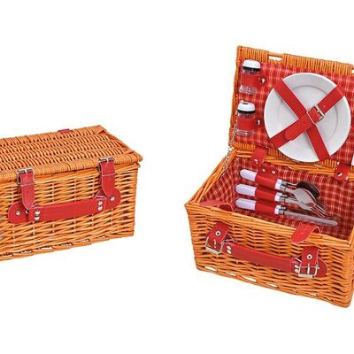 Picknick Korb für 2 Personen Braun, rot 12er Set, (B/H/T) 30x16x19cm