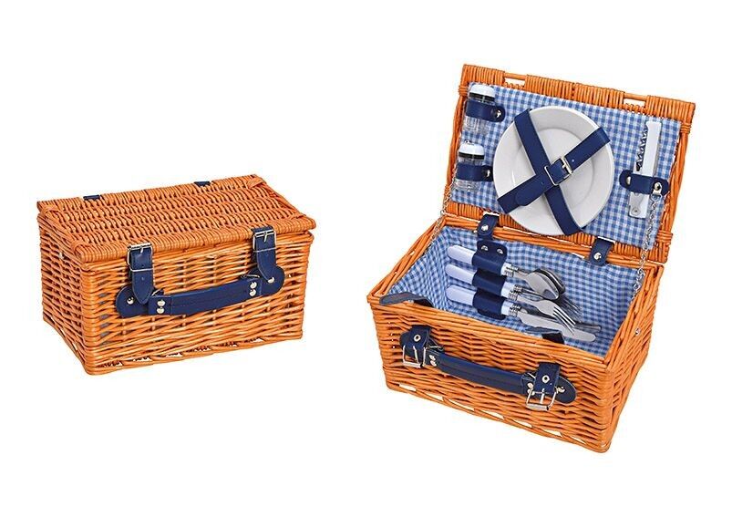 Cesta de picnic para 2 personas marrón, azul juego de 12, (An/Al/Pr) 30x16x19cm