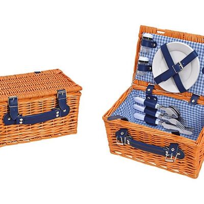 Cesta de picnic para 2 personas marrón, azul juego de 12, (An/Al/Pr) 30x16x19cm