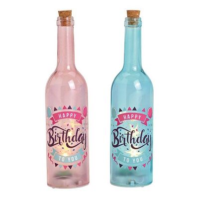 Bouteille en verre 5 LED Happy Birthday rose / rose, vert 2 fois, (L / H / P) 7x29x7cm