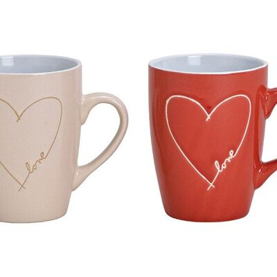 Decoro cuore tazza, amore in terracotta rossa, beige 2 volte, ca. 280 ml (L / A / P) 11x11x8 cm