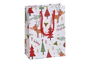 Sac cadeau élan Joyeux Noël en papier/carton coloré (L/H/P) 11x16x6cm