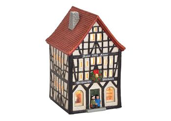 Maison lumineuse Anno 1593 Boulangerie de Noël en porcelaine colorée (L/H/P) 10x17x11cm