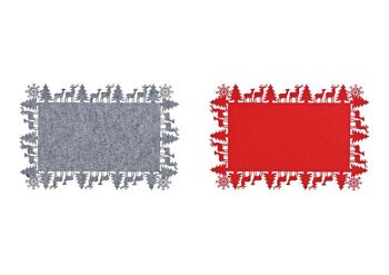 Set de table forêt d'hiver, décor élans en feutre rouge, gris 2 fois, (L/H) 44x30cm