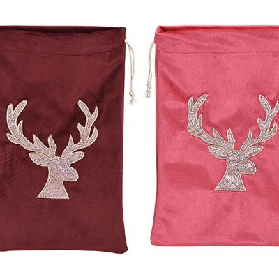 Bolsa de regalo con decoración de cabeza de ciervo de terciopelo de textil burdeos, rosa, 2 pliegues, (ancho/alto) 20x30cm