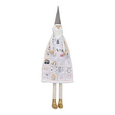 Calendario dell'avvento Babbo Natale in tessuto bianco, oro (L/A/P) 45x140x9 cm