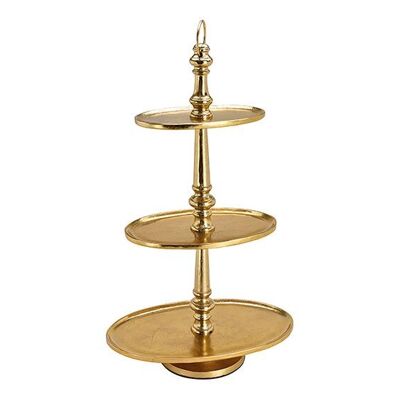 Soporte para tartas con 3 niveles ovalado de metal dorado (H) 75cm, 28x18cm/41x26cm/51x31cm