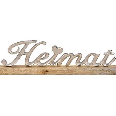Letras de pie HEIMAT de metal sobre una base de madera de mango plateado, marrón (An / Al / Pr) 40x12x5cm