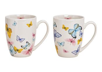 Mug décor papillon en porcelaine, 2 plis, (L / H / P) 12x10x8cm 370ml