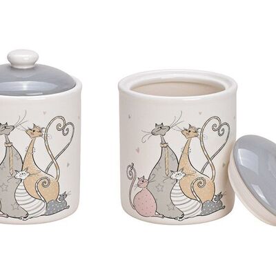 Vaso portaoggetti decoro famiglia gatto in ceramica grigia (L / A / P) 10x15x10 cm 685 ml