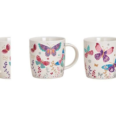 Mug farfalla in porcellana bianca 2 volte, (L / A / P) 12x9x9cm 270ml