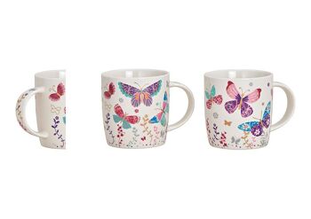 Mug papillon en porcelaine blanche 2 plis, (L / H / P) 12x9x9cm 270ml