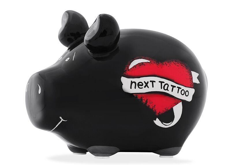 Salvadanaio KCG maialino, Next Tattoo, in ceramica (L/A/P) 12,5x9x9 cm