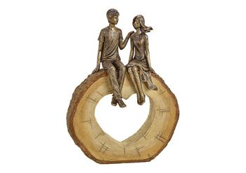Amoureux sur une base en forme de cœur en poly bronze (L / H / P) 20x28x6cm