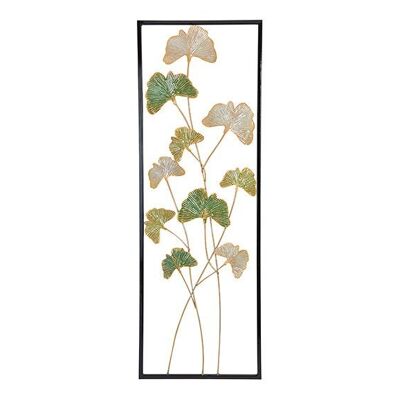 Fotomural 3D decoración de hojas de ginkgo de metal negro / verde / bronce (An / Al / Pr) 32x92x3cm