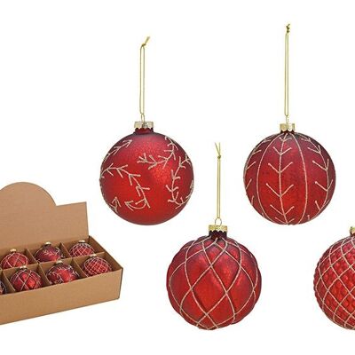 Weihnachtskugel Glitter aus Glas, 4-fach, Rot/Gold Ø10cm