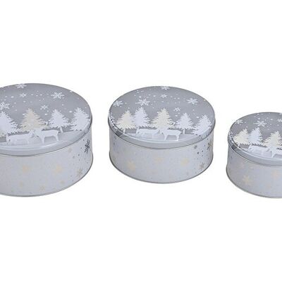 Set di lattine per la foresta invernale in metallo grigio, set da 3, (L/A/P) 19x8x19 cm, 16x7,5x16 cm, 13x7x13 cm