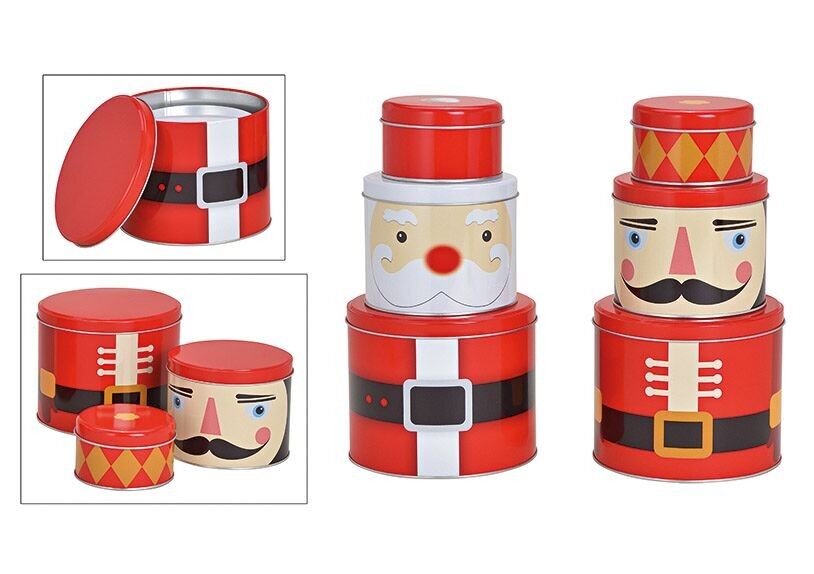 Dosen Nikolaus, Nussknacker aus Metall, 3-stöckig Rot 2-fach, (B/H/T) 13x26x13cm Einzelgrößen, 13,6 x 11,3 cm, 10,9 x 9,1 cm, 8,5 x 5,3 cm