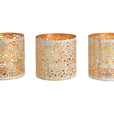 Lantern made of metal white, gold 3-fold, (W / H / D) 12x13x12cm