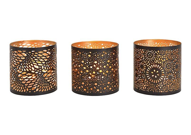 Lanterna in metallo, nero-oro, 3 volte, Ø 12x13 cm