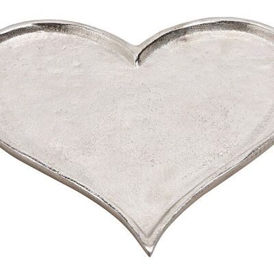 Piatto decorativo cuore in metallo argento (L/A/P) 27x26x1 cm