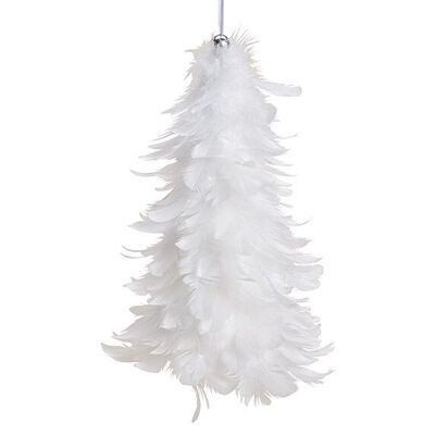 Sapin de Noël suspendu en plume, plastique blanc (L/H/P) 15x30x15cm
