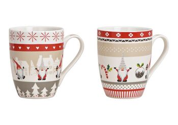 Mug décor lutins de Noël en porcelaine colorée 2 plis, (L/H/P) 12x10x8cm 340ml