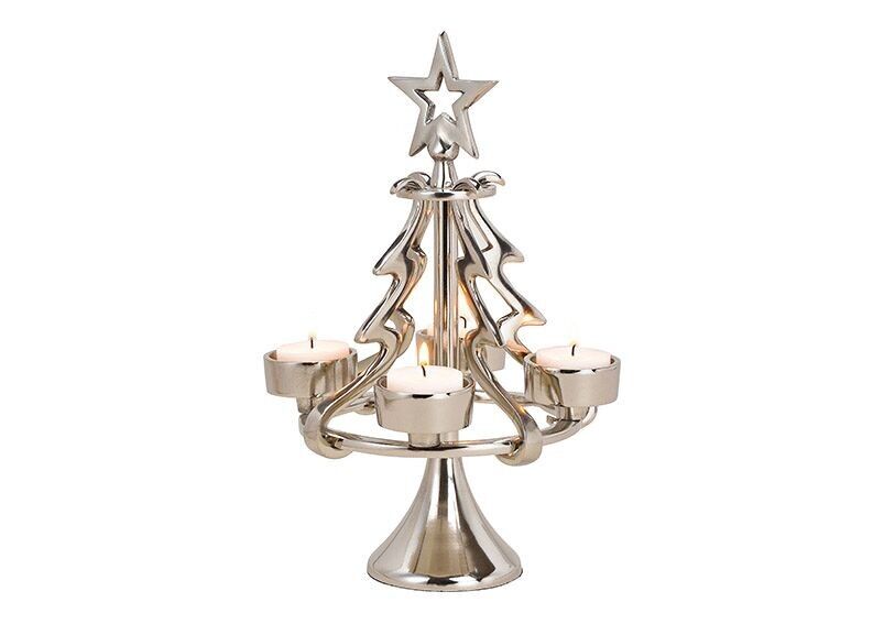 Corona dell'Avvento albero di Natale per 4 candeline in metallo, argento (L/A/P) 18x28x18 cm
