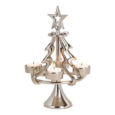 Advent wreath Christmas tree for 4 tea lights made of metal, silver (W/H/D) 18x28x18cm