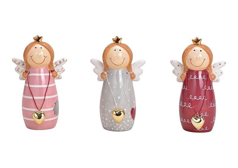 Angelo in ceramica rosa/rosa, grigio 3 volte, (L/A/P) 8x14x6 cm