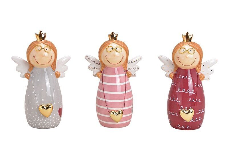 Angelo in ceramica rosa/rosa, grigio 3 volte, (L/A/P) 16x26x10 cm