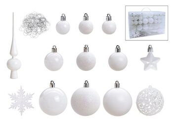 Boules de Noël en plastique, lot de 111, blanches Ø3/4/6cm (L/H/P) 36x23x12cm