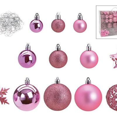 Bolas navideñas de plástico, juego de 111, rosa/rosa Ø3/4/6cm (An/Al/Pr) 36x23x12cm