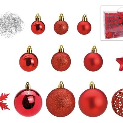 Bolas navideñas de plástico, juego de 111, rojas Ø3/4/6cm (An/Al/Pr) 36x23x12cm